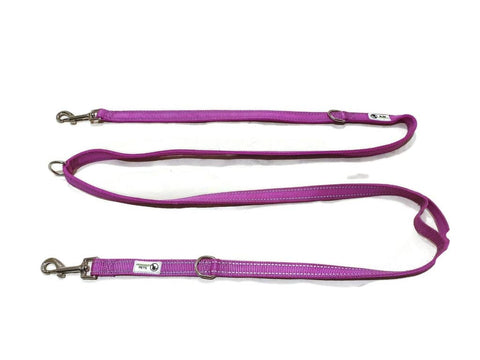 Darrahopens Pet Care > Dog Supplies Multi Dog Lead - Nylon w/Reflective Stitching - Double Clip ,Coupler, Waist Belt, Short/Long, Quicktie 20mm Purple