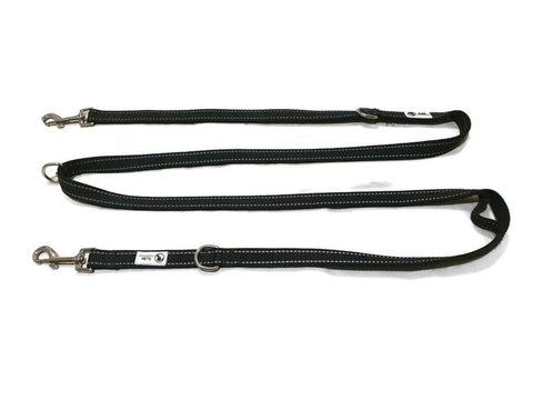 Darrahopens Pet Care > Dog Supplies Multi Dog Lead - Nylon w/Reflective Stitching - Double Clip ,Coupler, Waist Belt, Short/Long, Quicktie 25mm Black