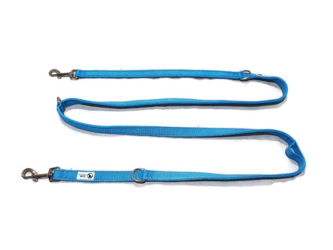 Darrahopens Pet Care > Dog Supplies Multi Dog Lead - Nylon w/Reflective Stitching - Double Clip ,Coupler, Waist Belt, Short/Long, Quicktie 25mm Light Blue