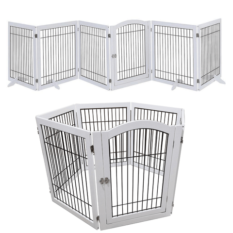 Darrahopens Pet Care > Dog Supplies Wooden Dog Pen and Six Panel Pet Gate, White