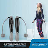 Darrahopens Sports & Fitness > Fitness Accessories Digital Display Corded & Cordless 2 in 1 Fitness Skipping Jumping Rope(Grey)