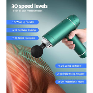 Darrahopens Sports & Fitness > Fitness Accessories Everfit 30 Speed Massage Gun 6 Head Vibration Muscle Massager Percussion Relief Green