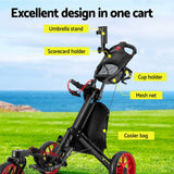 Darrahopens Sports & Fitness > Golf Everfit Golf Buggy Foldable Trolley Golf Cart Swivel Wheel Umbrella Bottle Stand