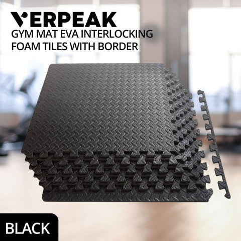 Darrahopens Sports & Fitness Verpeak Puzzle Gym Mat EVA Interlocking Foam Tiles with Border (Black) VP-GMT-100-LMJ