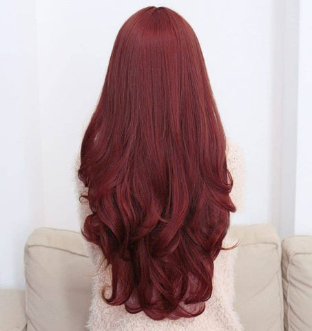 Darrahopens Women's Fashion > Accessories Long Wavy Curly Full Hair Wigs w Side Bangs Cosplay Costume Fancy Anime Womens, Burgundy