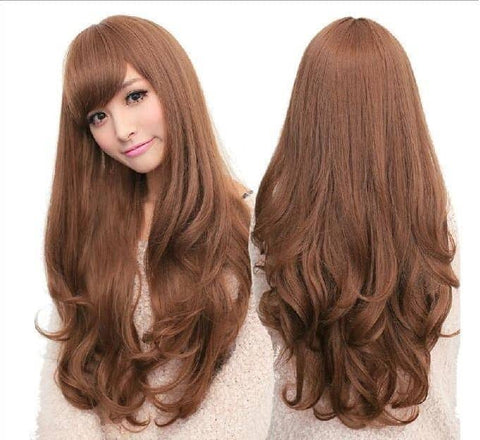 Darrahopens Women's Fashion > Accessories Long Wavy Curly Full Hair Wigs w Side Bangs Cosplay Costume Fancy Anime Womens, Flaxen