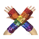 Darrahopens Women's Fashion > Accessories RAINBOW SEQUIN FINGERLESS GLOVES Mardi Gras Gay Pride LGBT Lesbian Party