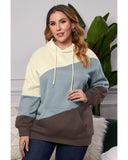 Darrahopens Women's Fashion > Activewear Azura Exchange Blue Colorblock Kangaroo Pocket Hoodie - 1X