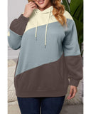 Darrahopens Women's Fashion > Activewear Azura Exchange Blue Colorblock Kangaroo Pocket Hoodie - 1X