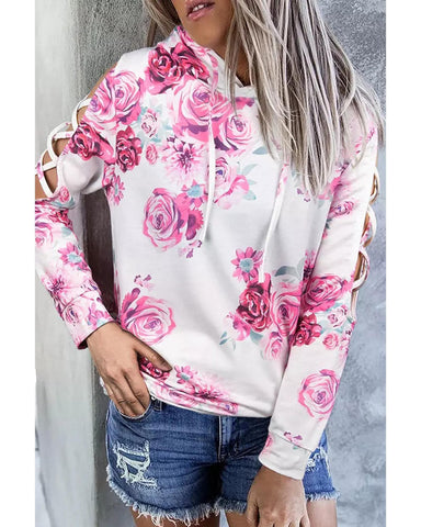 Darrahopens Women's Fashion > Activewear Azura Exchange Floral Print Cold Shoulder Hoodie - XL