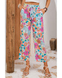 Darrahopens Women's Fashion > Bottoms Azura Exchange Flower Print Pocketed Drawstring Waist Wide Leg Pants - M