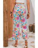 Darrahopens Women's Fashion > Bottoms Azura Exchange Flower Print Pocketed Drawstring Waist Wide Leg Pants - M