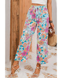 Darrahopens Women's Fashion > Bottoms Azura Exchange Flower Print Pocketed Drawstring Waist Wide Leg Pants - M