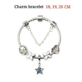 Darrahopens Women's Fashion > Jewellery Women Silver Plated Bracelet Snake Chain with Classic Bead Barrel Clasp and Blue Star Pendant(18cm)