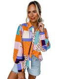 Darrahopens Women's Fashion > Tops & T-shirts Azura Exchange Button Front Cuffed Sleeve Shirt with Mixed Print - XL