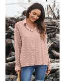 Darrahopens Women's Fashion > Tops & T-shirts Azura Exchange Button Fuzzy Polka Dot Shirt - M