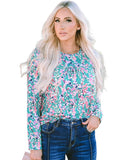 Darrahopens Women's Fashion > Tops & T-shirts Azura Exchange Elegant Floral Print Long Sleeve Blouse - L