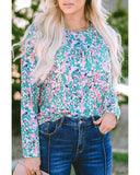 Darrahopens Women's Fashion > Tops & T-shirts Azura Exchange Elegant Floral Print Long Sleeve Blouse - L