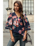 Darrahopens Women's Fashion > Tops & T-shirts Azura Exchange Flared Sleeve Floral Blouse - M