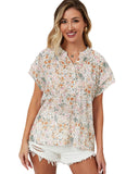 Darrahopens Women's Fashion > Tops & T-shirts Azura Exchange Floral Mandarin Collar Top - M