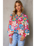 Darrahopens Women's Fashion > Tops & T-shirts Azura Exchange Floral Print Bubble Sleeve Shirt - XL