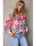 Darrahopens Women's Fashion > Tops & T-shirts Azura Exchange Floral Print Bubble Sleeve Shirt - XL