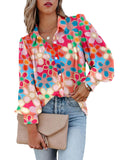 Darrahopens Women's Fashion > Tops & T-shirts Azura Exchange Floral Print Bubble Sleeve Shirt - XL