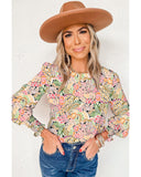 Darrahopens Women's Fashion > Tops & T-shirts Azura Exchange Floral Print Puff Sleeve Blouse - L