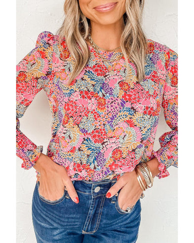 Darrahopens Women's Fashion > Tops & T-shirts Azura Exchange Floral Puff Sleeve Blouse - M