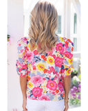 Darrahopens Women's Fashion > Tops & T-shirts Azura Exchange Floral Ruched Puff Sleeve Blouse - L