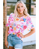 Darrahopens Women's Fashion > Tops & T-shirts Azura Exchange Floral Ruched Puff Sleeve Blouse - L