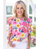 Darrahopens Women's Fashion > Tops & T-shirts Azura Exchange Floral Ruched Puff Sleeve Blouse - XL