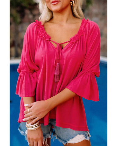 Darrahopens Women's Fashion > Tops & T-shirts Azura Exchange Frilled Ruffled Sleeve Shift Top - L