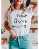 Darrahopens Women's Fashion > Tops & T-shirts Azura Exchange Jesus Loves Sinners Funny T-Shirt - L