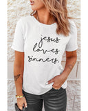 Darrahopens Women's Fashion > Tops & T-shirts Azura Exchange Jesus Loves Sinners Funny T-Shirt - L