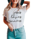 Darrahopens Women's Fashion > Tops & T-shirts Azura Exchange Jesus Loves Sinners Funny T-Shirt - L