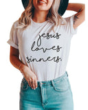 Darrahopens Women's Fashion > Tops & T-shirts Azura Exchange Jesus Loves Sinners Funny T-Shirt - XL