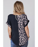 Darrahopens Women's Fashion > Tops & T-shirts Azura Exchange Leopard Patchwork Short Sleeves Top - M