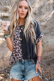 Darrahopens Women's Fashion > Tops & T-shirts Azura Exchange Leopard Patchwork Short Sleeves Top - M