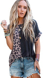 Darrahopens Women's Fashion > Tops & T-shirts Azura Exchange Leopard Patchwork Short Sleeves Top - M