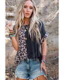 Darrahopens Women's Fashion > Tops & T-shirts Azura Exchange Leopard Patchwork Short Sleeves Top - M