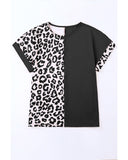 Darrahopens Women's Fashion > Tops & T-shirts Azura Exchange Leopard Patchwork Short Sleeves Top - M