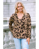 Darrahopens Women's Fashion > Tops & T-shirts Azura Exchange Leopard Print V Neck Long Sleeve Top - L