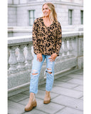 Darrahopens Women's Fashion > Tops & T-shirts Azura Exchange Leopard Print V Neck Long Sleeve Top - L