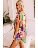 Darrahopens Women's Fashion > Tops & T-shirts Azura Exchange Loose Fit Floral Print V Neck Tunic Blouse - L