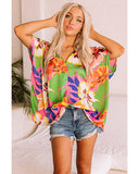 Darrahopens Women's Fashion > Tops & T-shirts Azura Exchange Loose Fit Floral Print V Neck Tunic Blouse - L