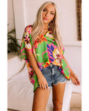 Darrahopens Women's Fashion > Tops & T-shirts Azura Exchange Loose Fit Floral Print V Neck Tunic Blouse - L