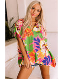 Darrahopens Women's Fashion > Tops & T-shirts Azura Exchange Loose Fit Floral Print V Neck Tunic Blouse - L