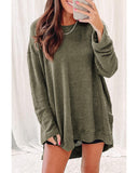 Darrahopens Women's Fashion > Tops & T-shirts Azura Exchange Oversized Green Waffle Knit High Slits Top - M