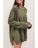 Darrahopens Women's Fashion > Tops & T-shirts Azura Exchange Oversized Green Waffle Knit High Slits Top - M